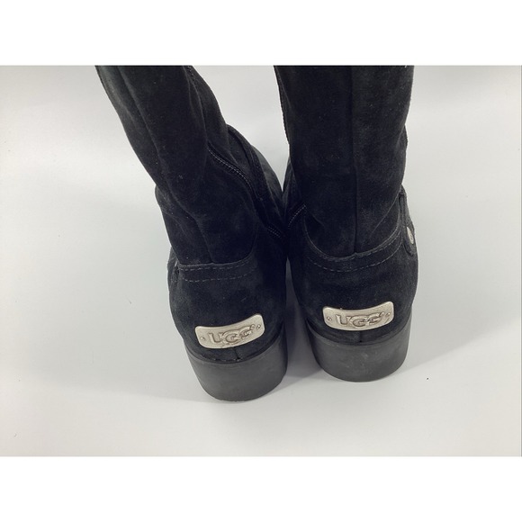 UGG Australia Jillian Riding Boots Wmns Sz 7.5 Black Suede Shearling Equestrian - Picture 4 of 7